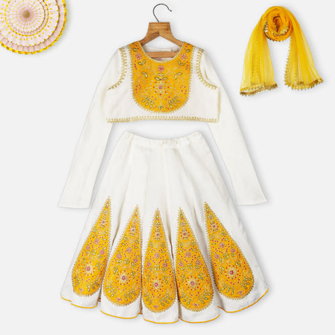 White & Yellow Kali Embroidered Lehenga Set